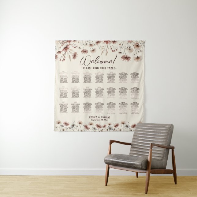Tenture Boho Chic Fleurs Sauvages Plan de table 21 (En situation)