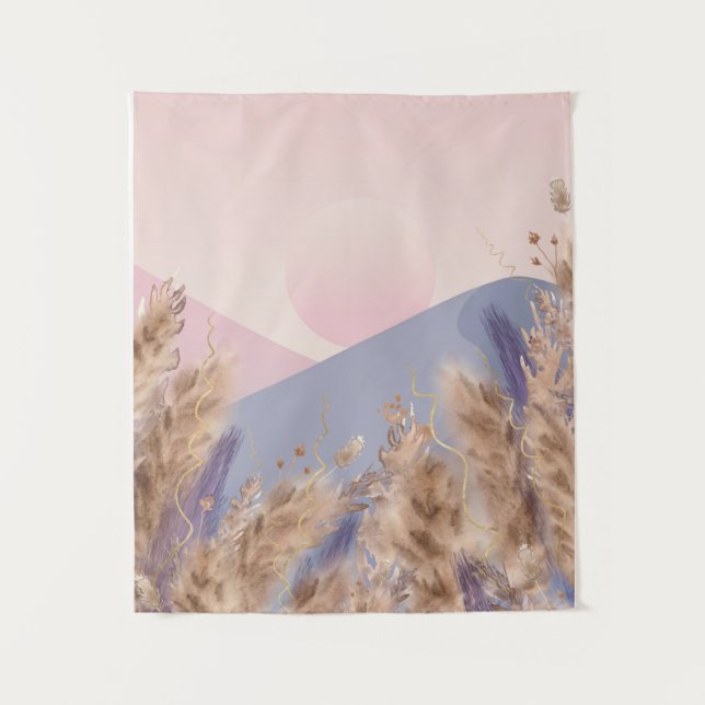 Tenture Boho Chic Pastel Pampas Paysage en herbe Nature (Devant)