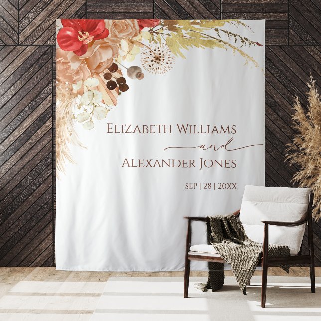 Tenture Boho Floral Mariage fond | Terracotta (Créateur téléchargé)