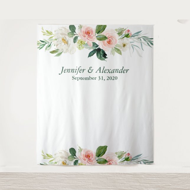 Tenture Boho Floral rose Mariage Photo Booth fond (Devant)