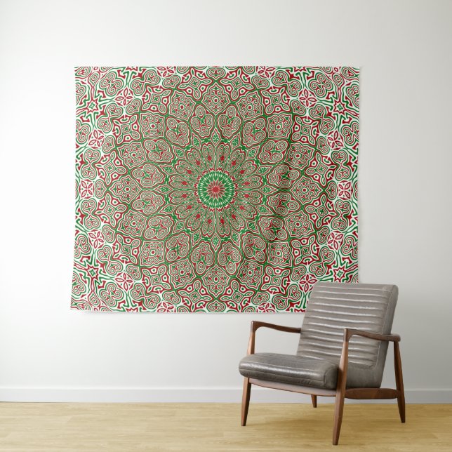 Tenture Boho Hippie Funky Trippy Ornate Noël Mandala (En situation (horizontale))