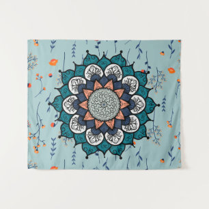 Tenture Boho Hippie Mandala avec fleurs orange