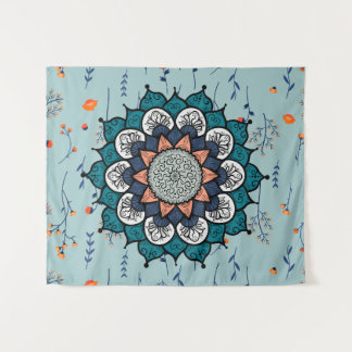 Tenture Boho Hippie Mandala avec fleurs orange