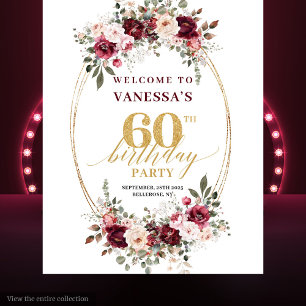 Tenture Boho Marsala Or Floral Bourgogne 60e Anniversaire