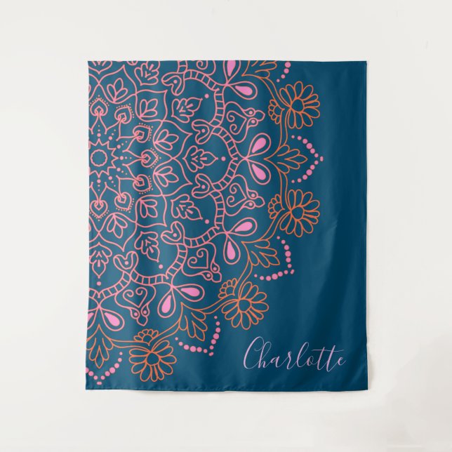 Tenture Boho moderne Mandala Medallion Turquoise Nom du sc (Devant)