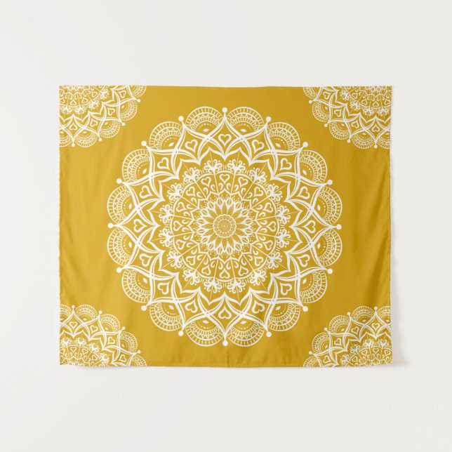 Tenture Boho Mustard Yellow Mandala (Devant (Horizontal))