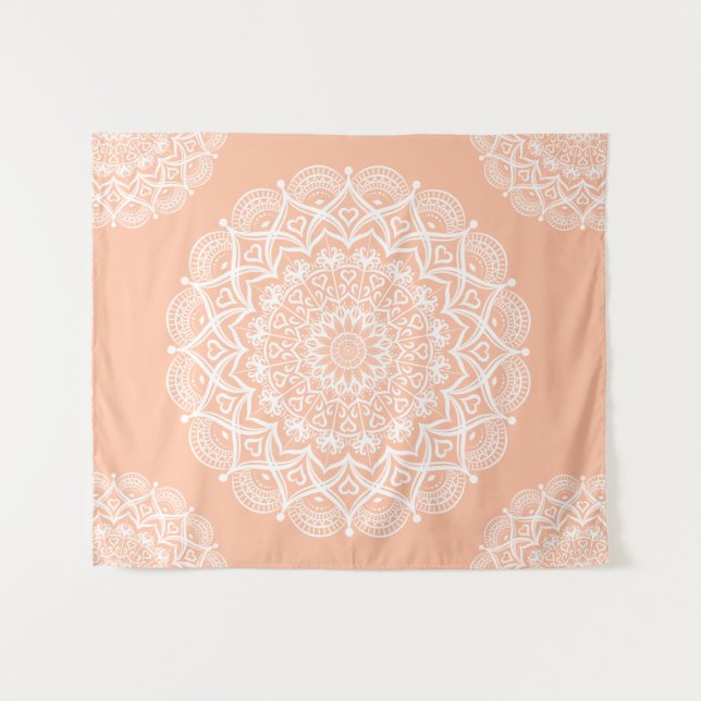 Tenture Boho Peach Mandala (Devant (Horizontal))