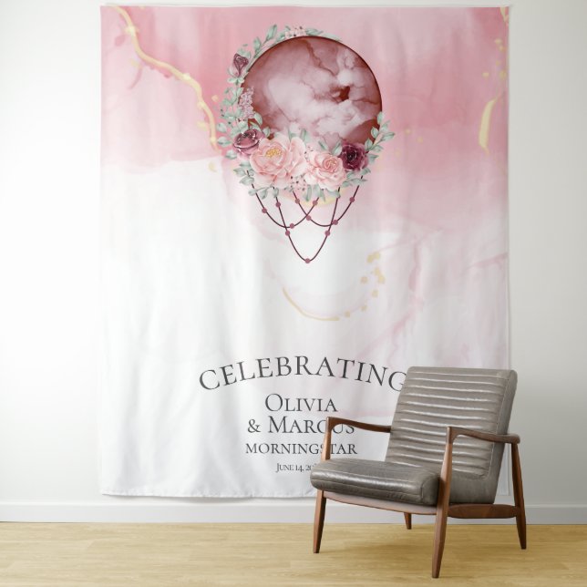 Tenture BOHO Pleine Lune Rose Poussiéreuse Aquarelle Céles (En situation)