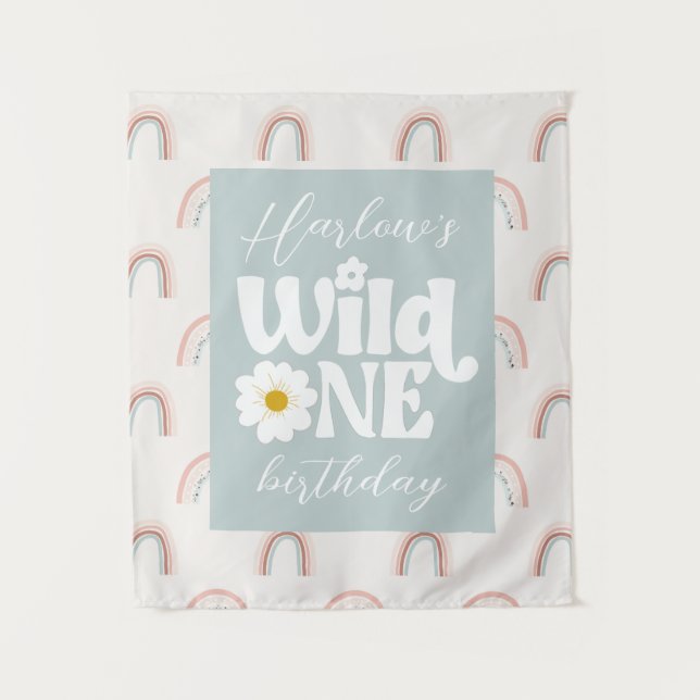 Tenture Boho Rainbow Daisy Wild One Girl'anniversaire prem (Devant)