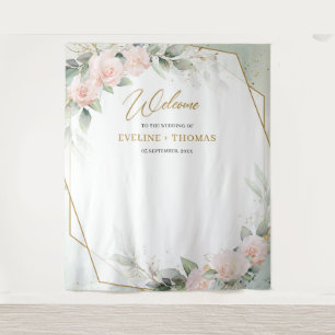 Tenture Boho rose rose rousse roses verdure or cadre maria