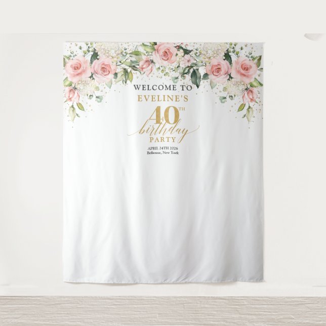 Tenture Boho rose rousse rose eucalyptus 40e anniversaire (Devant)
