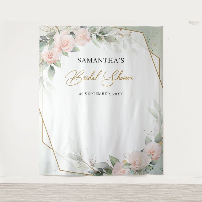 Tenture Boho roses rose rousse verdure or nuptiale douche (Devant)