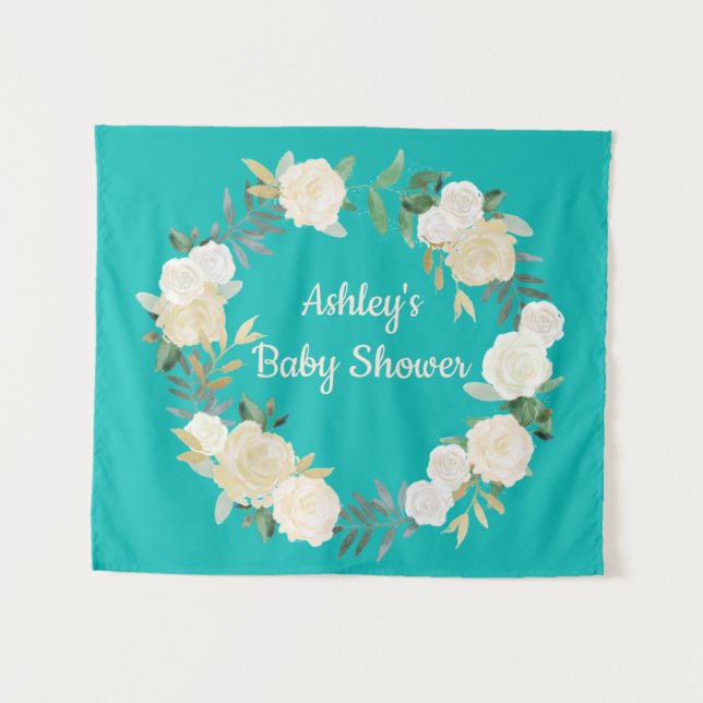 Tenture Boho Spring Wedding Contexte Baby shower Turquoise (Devant (Horizontal))