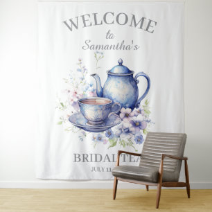 Tenture Boho Tea Pot Floral Blue Fête des mariées Tea Part
