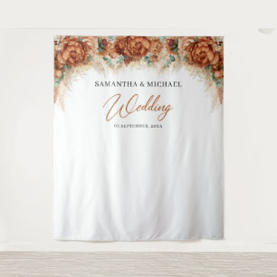 Tenture Boho terracotta floral cuivre pampas herbe mariage