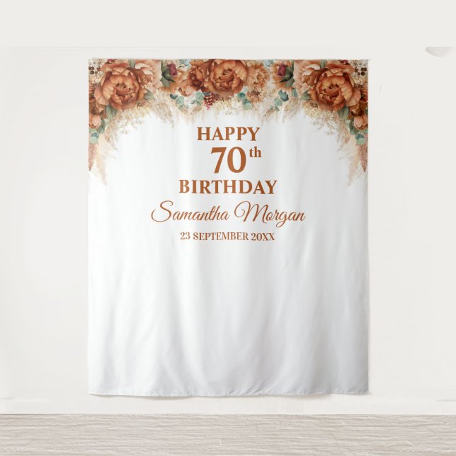 Tenture Boho tropical herbe des pampas palmier 70e anniver (Devant)