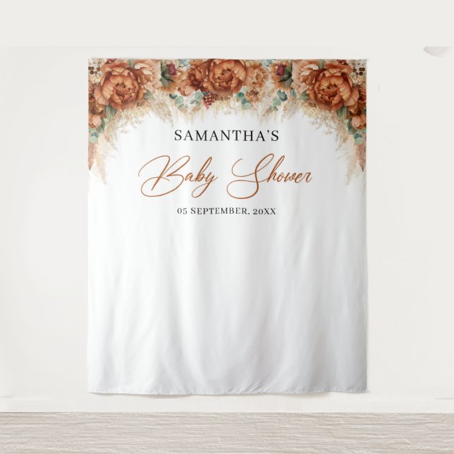 Tenture Boho tropical terre cuite pampas herbe baby shower (Devant)