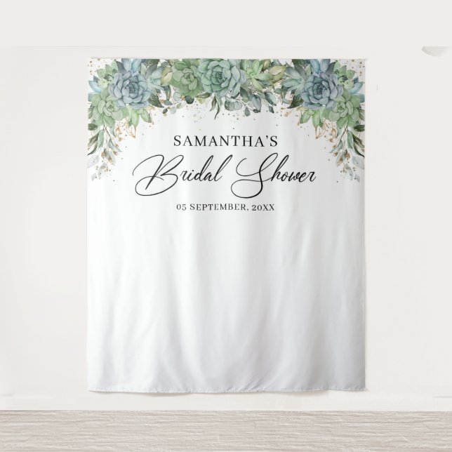 Tenture Boho verdure succulents cadre doré nuptiale douche (Devant)