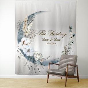 Tenture Boho White Orchidée Fleurs Blue Moon Elegant Party