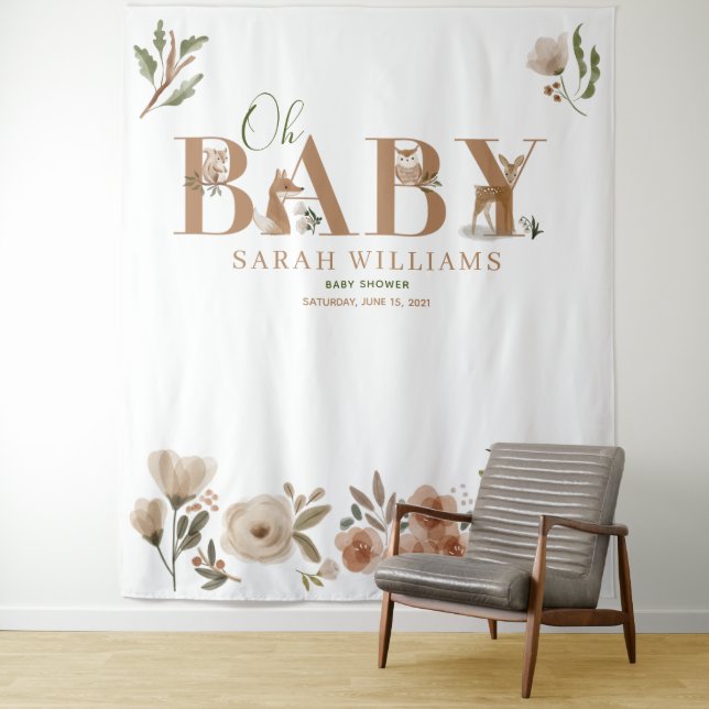 Tenture Boho Woodland Animaux Brown Oh Baby shower Photo (En situation)