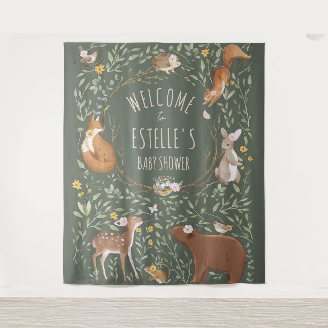 Tenture Bois Animaux Forêt Baby shower Affiche de bienvenu (Devant)