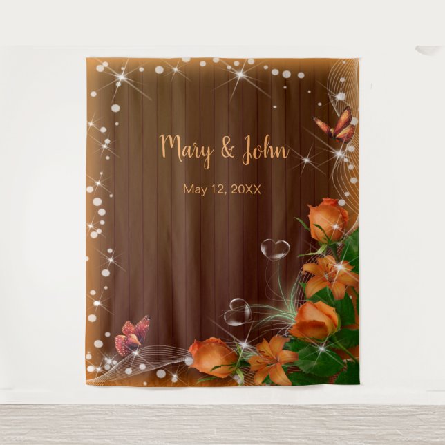 Tenture Bois foncé rustique Orange Mariage Floral (Devant)