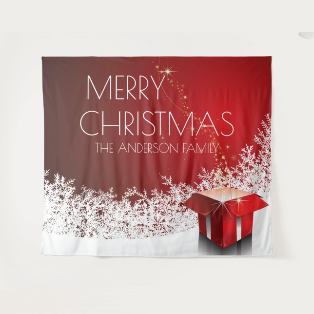Tenture boîte de Noël surprise Flammes de neige rouge blan (Devant (Horizontal))