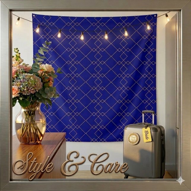 Tenture Boîte géométrique dorée élégante Design Bleu marin (Stylish Gold Geometric Box Design Navy Blue Tapestry)