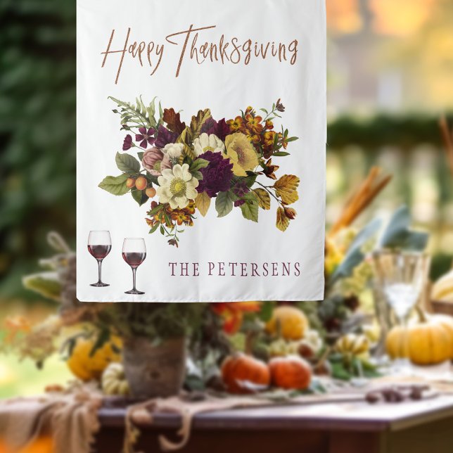 Tenture Bon thanksgiving automne nom de famille fleurie (Créateur téléchargé)