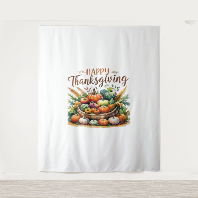 Tenture Bon thanksgiving - Panier de récolte avec Citrouil (Devant)