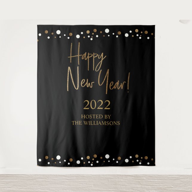 Tenture Bonne année 2022 Script Black Gold Custom (Devant)