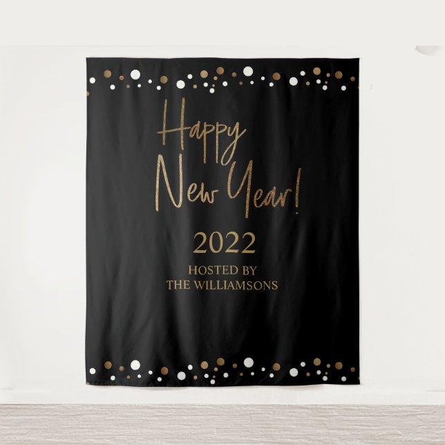 Tenture Bonne année 2022 Script Or Noir Personnalisé (Devant)