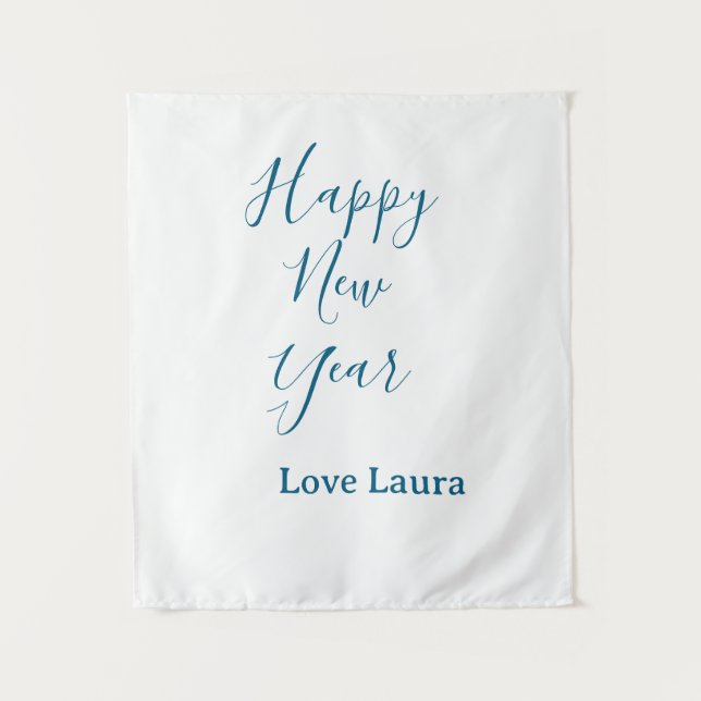Tenture Bonne nouvelle année ajouter nom amour bleu simple (Devant)
