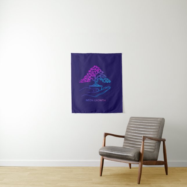 Tenture Bonsaï Croissance Néon | Esthétique Vaporwave Pers (En situation)