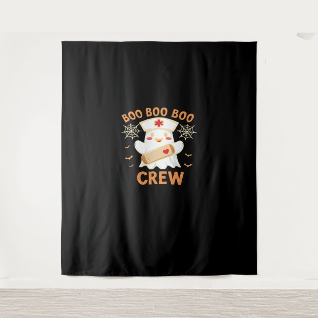 Tenture Boo Crew Drôle Fantôme Éffrayant Halloween Infirmi (Devant)