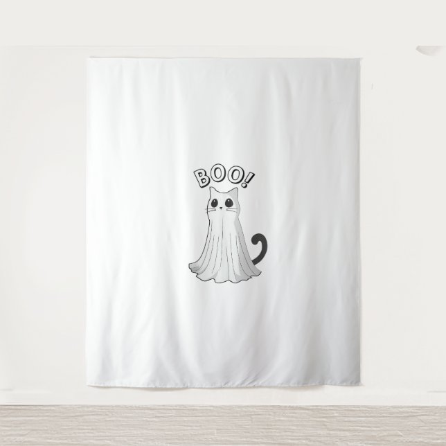 Tenture Boo Kitty Cute Ghost Chat Halloween Éffrayant Kitt (Devant)