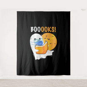 Tenture Boooks Halloween Ghost reading books and wearing