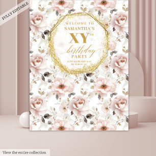 Tenture Booth Photo Anniversaire Fleurie Rose Poussiéreuse