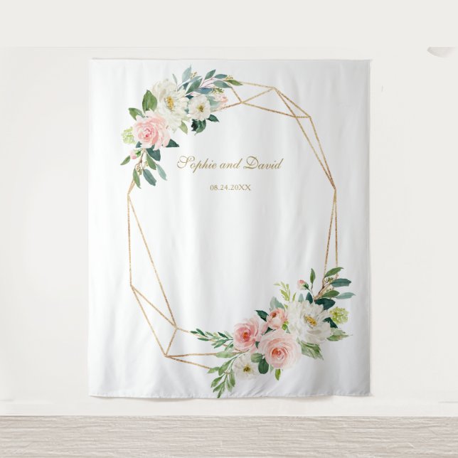 Tenture Booth Photo Blush Floral Gold Mariage fond (Devant)