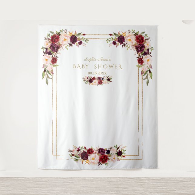 Tenture Booth photo de Baby Shower Charm Burgundy Fleurs R (Devant)