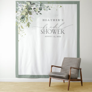 Tenture Booth Photo de Baby Shower Mariée au Eucalyptus Bl