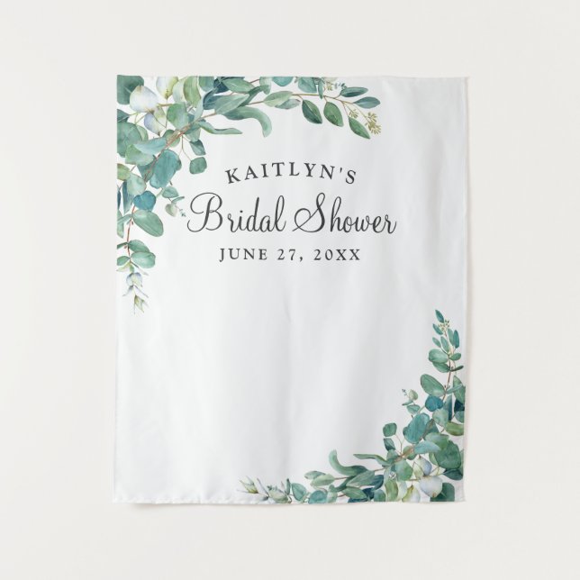 Tenture Booth photo de mariage avec eucalyptus aquarelle (Devant)