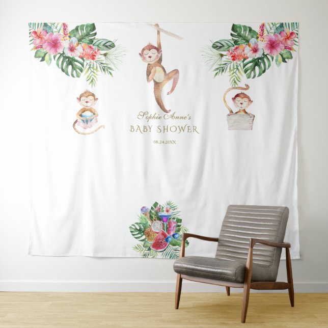 Tenture Booth Photo Fête Baby Shower Fleurs Tropicales Sin (En situation (horizontale))