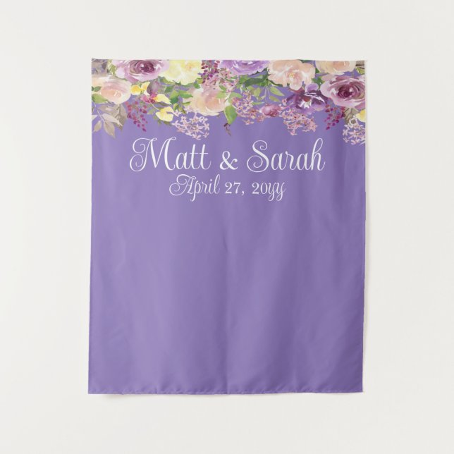 Tenture Booth Photo Fleurie Violet Mariage Réception (Devant)