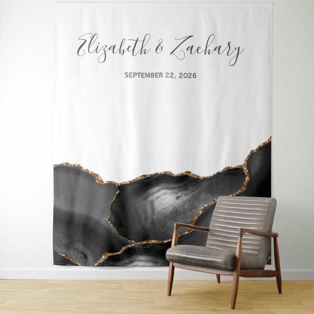 Tenture Booth Photo Mariage Chic Agate Or Noir (En situation)