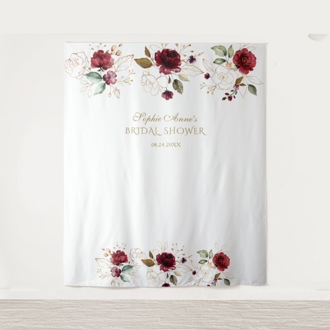 Tenture Booth Photo Mariage Fleur Burgundy Or (Devant)