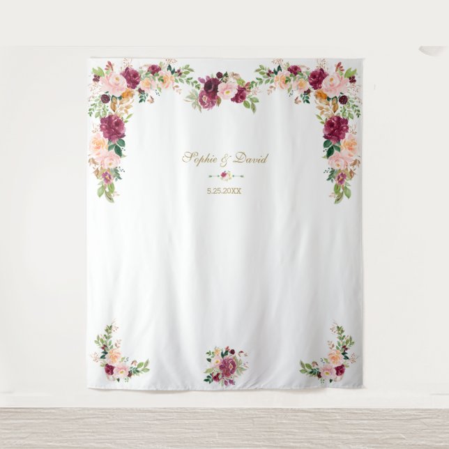 Tenture Booth Photo Mariage Fleurie Saffron Tendre Bourgog (Devant)
