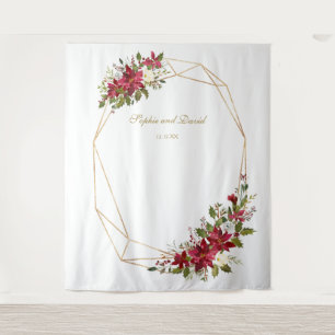 Tenture Booth photo Mariage Red Poinsettia Gold Frame