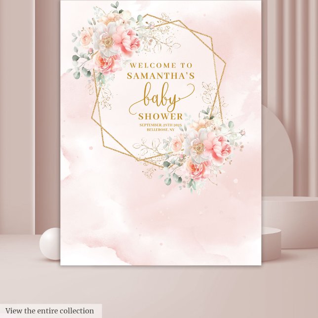 Tenture Booth photo pour une baby shower rose gold et rose (Pretty blush pink gold baby shower photo booth Tapestry)