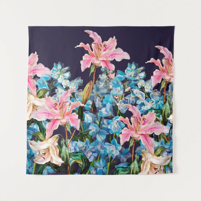Tenture Bordure horizontale florale. Lys et delphiniums,  (Devant)